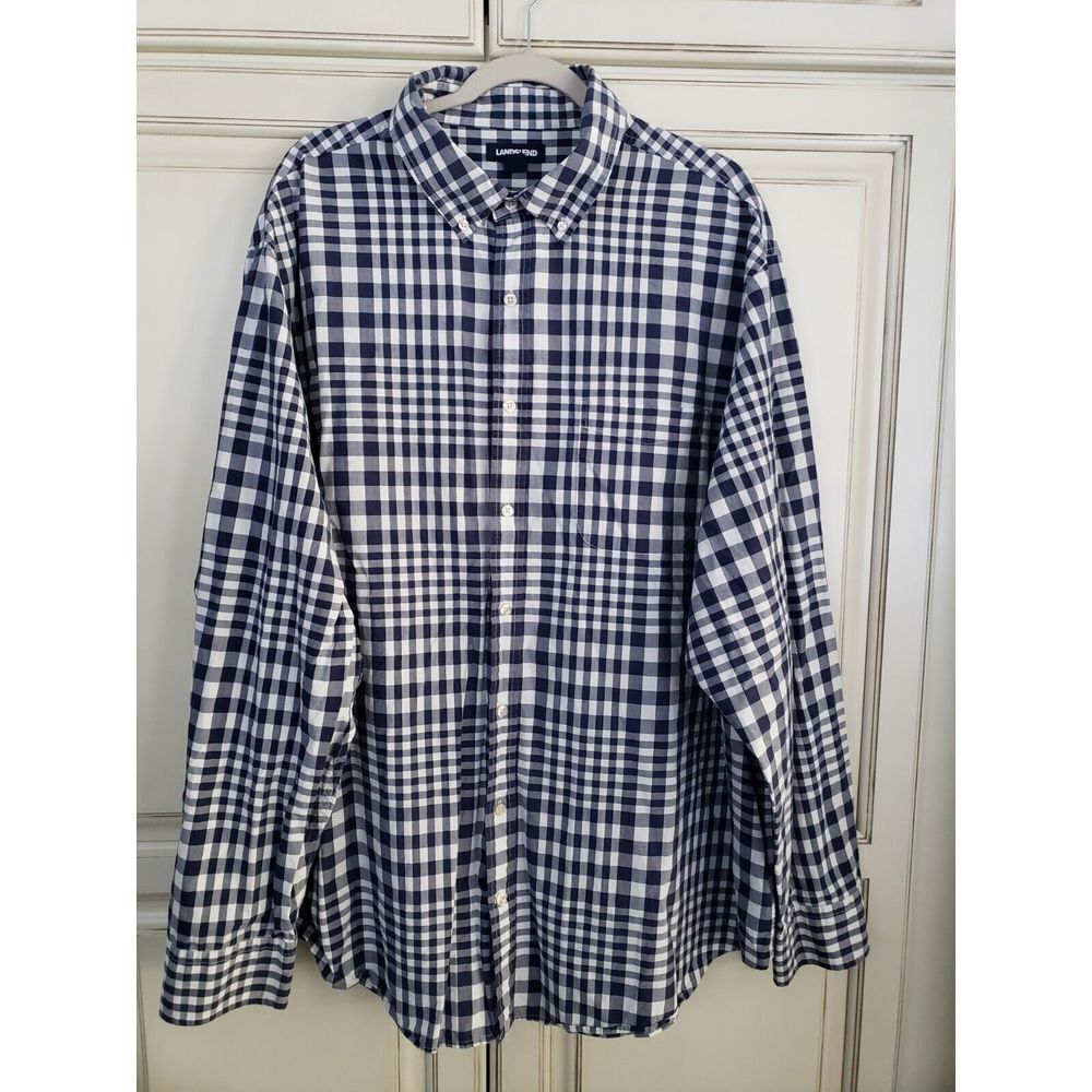 Mens Lands End Button Down Shirt 3XLT Checkered ‎ Blue White